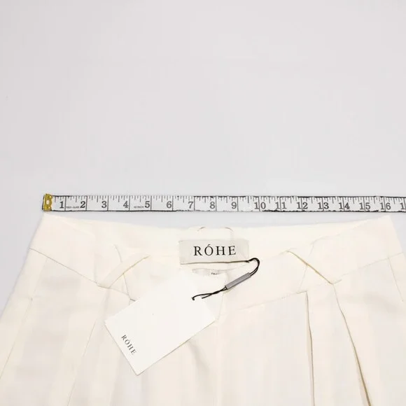 Rohe NWD Frame Wide Leg Tailored Trousers Size 42 (US 10) Cream Polyester/Wool